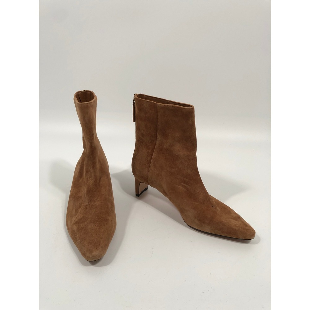 J Crew Suede Leather Kitten Heel Boots Women 5.5 Tan 90s Minimalist Chic Capsule